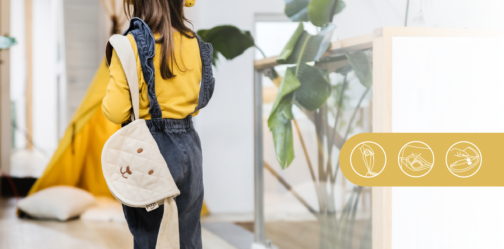 Girl carrying The Wallaby pouch over her shoulder